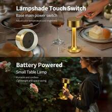 1 pieza Lámpara de escritorio LED recargable por USB, lámpara de metal retro de alta gama con control táctil, luz nocturna inalámbrica y portátil con sensor táctil, 3 modos de color y 3 niveles de brillo, control táctil, luz LED cuidado de los ojos recargable de larga duración, adecuada para dormitorio, sala de estar, oficina, dormitorio, bar, fiesta, cena, decoración de mesa, regalo creativo para Ramadán/cumpleaños - Multicolor - Ver 9