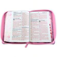 Biblia Con Cierre Para Mujer Portatil Letra Grande 12 Puntos RV1960, Imit Piel Duotono Blanco Y Rosa Margaritas Con Indice Y Canto Floral - Single Book - View 3