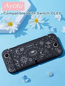 Ayotu 适用于 2/Switch NS/Switch OLED 的线条艺术日月星辰图案保护壳,新一代 TPU 软壳,通用游戏手柄保护套,Switch 手柄保护壳,Switch 游戏配件,防摔、防滑、防刮,时尚美观,适合作为秋季浪漫/返校季/情人节/圣诞节/万圣节礼物 - 彩色 - 查看 21