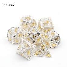 Asixsix 7 Pcs White Golden Dragon Metal Dice Hollow Metal Polyhedral Dice Set Suitable For Role-Playing RPG Board Game Card Game - Apricot - View 1
