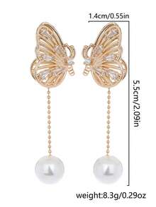 1 Par de Brincos de Botão Borboleta de Dupla Camada Versáteis e na Moda com Pendente de Pérola de Alto Brilho, Adequados para Acessórios de Uso Diário - Multicolorido - Ver 6
