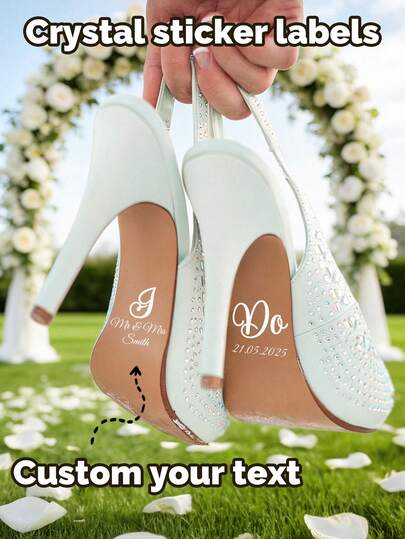 Personalized Wedding Shoe Crystal Label Stickers​ – Elegant 7.6cm/3in Decals With Custom Text (E.G., "Mr & Mrs Smith", "Do 21.05.2025") In 12 Colors. Perfect Wedding Gift For Brides, Newlyweds, And Couples. Use For Shoe Soles, Photos, Keepsakes