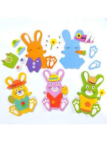 5pcs Easter Bunny Sticker Decorations, DIY Creative Rabbits, Self-Adhesive Rabbit Decorations, Cute 3D Oversized Rabbit Sticker Hanging Ornaments, Easter Bunny Sticker Party Decor Handmade - Multicolor - View 3