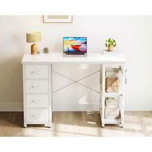 40 Inch Small White Computer Desk With 4 Fabric Drawers, Modern Office Desk For Home Office Gaming With Storage Shelves Study, White - A - 查看 7