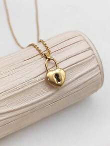 1pc 18K Gold Plated Stainless Steel Heart-Shaped Locket Pendant Necklace, Valentine's Day Love Memorial Gift - Yellow Gold - View 2