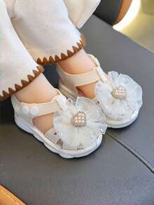 Sandalias planas con decoración de lazo con cuentas para niñas - Blanco - Ver 4