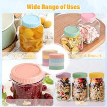 8 Pack Plastic Jar Lids, 8 Colored Reusable Jar Lid, 70mm Regular Mouth Lid Compatible With Mason, Leak Proof Storage Caps For Canning - Multi-colored - View 6