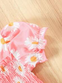 Baby Girls' Casual Square Neck Puff Sleeve Mini Dress, Spring/Summer Gift & Party - Pink - View 5