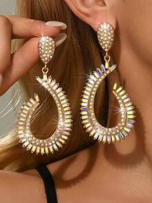 Sparkling AB Crystal Teardrop Hoop Earrings, Rhinestone Embellished For Party & Date Night - Multicolor - View 12