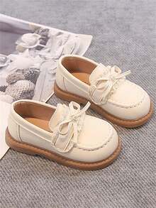 1 Pair Cute Bow Pearl Design Soft Bottom Non-Slip Flat Infant/Toddler Shoes, Suitable For Spring, Summer, Autumn, Winter - Beige - View 2