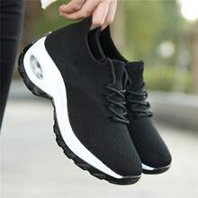 Women's Black Casual Sports Shoes, Mesh Slip-On Fitness Running Sneakers, Comfortable Soft Non-Slip Walking Shoes - 升級黑白 - 查看 3