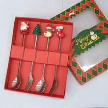 4/6pcs Christmas Creative Stainless Steel Spoons, Coffee Stirring Spoons, Dessert & Fruit Forks, Tableware Set - Multicolor - View 6