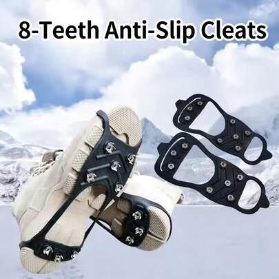 8-Teeth Outdoor Ice Cleats, Anti-Slip Shoe Covers For Snow And Ice, Climbing Crampons Equipment