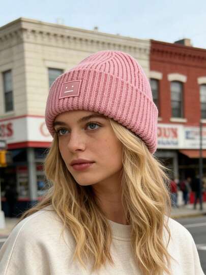 Moemton 1顶女士毛绒笑脸纯色精细绒面针织云朵贝雷帽，画家帽，报童帽，适合秋冬季日常佩戴，仅限手洗