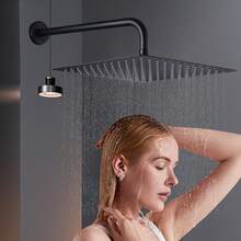 Conjunto de ducha de alta presión Luxury Rainfall: cabezal de ducha cuadrado ultrafino de acero inoxidable de 20 cm, con brazo de ducha de 30 cm y dos manivelas en negro mate (válvula no incluida). - Negro mate - Ver 9