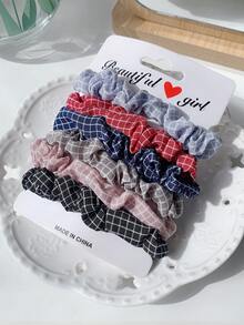 6pcs Satin Fabric Hair Ties Combination, Multi-Element, High Elasticity, Non-Damaging, Minimalist Polka Dot/Striped Basic Hair Scrunchies - Multicolor - View 10