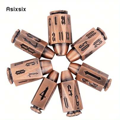 Asixsix 7 Pcs Copper Metal Bullet Black Number Sharp Edge Dice Polyhedral Dice Suitable For Role-Playing RPG Card Game