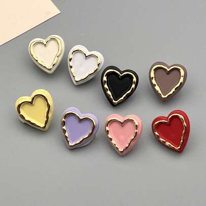10/24 Pcs 1.8cm/0.71inch Metallic Colorful Foil Edged Heart Shaped Plastic Buttons, Suitable For Sewing Crafts, DIY Scrapbooking, Valentine's Day Party Decor And Gift Embellishments