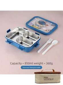 1pc Cute Cartoon Bento Box With Fork And Spoon, Divided Portable Lunch Box, Large Capacity Lunch Container, Leak-Proof Plastic Lunch Box, Stackable Lunch Compartments - Multicolor - View 13