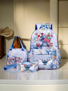 三件套动漫主题女士时尚背包，尼龙材质，配有可调节肩带和拉链，包含笔记本电脑隔层、手提包和宽敞的旅行包，适合通勤、上学、出差、旅游，是完美的礼物之选。 - 彩色 - 查看 10