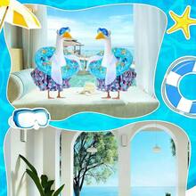 Summer Hawaii Porch Goose Outfit Floral Printed Clothes Goggles Towel And Swimming Ring Set Geese Costume For Outdoor Swimming Pool Garden Yard Patio Lawn - 彩色 - 查看 2