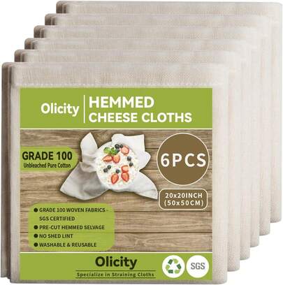 6pcs Cheese Cloth Set 100 20x20 Inch Hemmed Reusable Fine Mesh For Straining Cooking Juicing