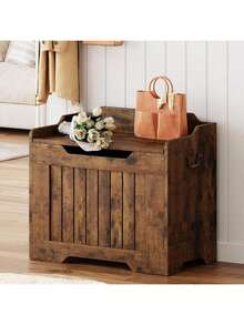 Banco de almacenamiento de pecho de madera con tapa, Caja de juguetes de madera para niños y niñas, Caja de juguetes de madera para niños grandes, Banco de almacenamiento con bisagra de , Baúl de almacenamiento para la entrada, Sala de estar, Dormitorio, Sala de juegos - 24,8 pulgadas - Marrón óxido - Ver 5