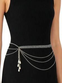 1 cadena corporal sexy de fiesta dorada exagerada, cadena de cintura con borlas de perlas sintéticas multicapa para mujer, regalo para novia/hermana, ideal para cumpleaños, vacaciones y fiestas. - Dorado - Ver 3