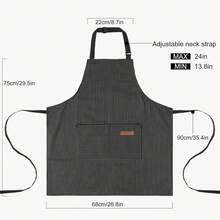 Adjustable Cooking Apron With Pockets - Unisex Chef Bib Apron For Kitchen - Narow Black Narow Brown - 查看 2