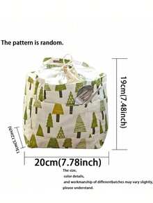 1pc Drawstring Insulated Lunch Bag, Picnic Bento Box Bag, Red Stripe & Green Tree Pattern - Multicolor - View 2