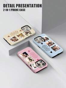 1个定制浪漫情侣照片、爱情短语文字个性化手机壳，适用于日常、婚礼、周年纪念、宠物、家庭照片，印制在二合一光面保护硬壳上，兼容 11/12/13/14/15/16/17 Pro Max，国际版，非国内版 - 彩色 - 查看 4
