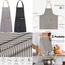 2 Pack Adjustable Cooking Aprons For Women And Men Soft Kitchen Bib Apron With 2 Pockets Lightweight Chef Apron For Baking - tạp dề kẻ sọc - Xem 1