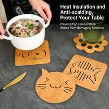Cartoon Hollow Wooden Cup Coasters, Thick Heat Insulation Mat, Non-Slip Pot Pan Dish Pad For Kitchen - Ginger - View 1