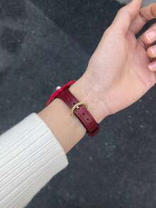 1 Pc Nice Bow Leather Loop Compatible With Apple Watch Band For Women 38mm 40mm 41mm 42mm 44mm 45mm 46mm 49mm , Strap Compatible With Apple Watch Link Series Ultra S10 9/8/7/6/5/4/3/2/1 SE - Red - View 5