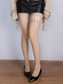 1 Paar Gothic Stil sexy vintage asymmetrische AB Strumpfhosen für Frauen, hohe Elastizität mit Cut-Out, geeignet für tägliches Kombinieren, erfüllt mehrere Stilrichtungen - Aprikosenfarben - Übersicht 5