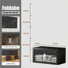 28inch 600Qt Stackable Storage Bins With Lid, Extra Large Closet Organizer Collapsible Drawer Boxes With Wheels, Folding Plastic Cabinet Containers For Home Kitchen Room Organization, 1/2/3/4/5Pack - 灰色 - 查看 25