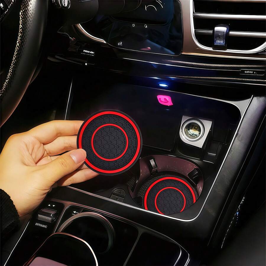 2pcs Universal Car Cup Holder Mats, Premium Rubber Cup Pads In Multiple Colors, Non-Slip Dust-Proof Easy To Clean Interior Accessories, Dedicated Cup Holder Protective Mats! Premium Rubber In Multiple Colors Available