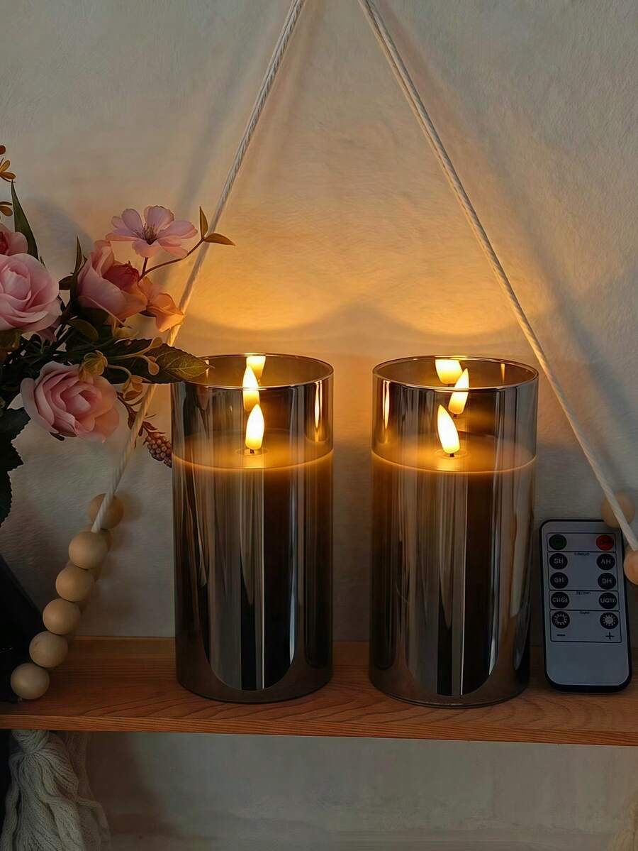 2/4 Piece Flameless LED Candle Set - Flickering Candles With Remote Control, 8 Modes, High-Transparency Plastic Material, Premium Ambient Decorative Electronic Candles - Perfect For Birthdays, Weddings, Holiday Decorations, And Home Use - Gray
