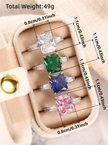 4 pezzi di eleganti anelli con zirconia cubica con scatola per donne, per matrimonio, fidanzamento, anniversario, festa, gioielli, regalo di San Valentino - 1# - Visualizzare 5