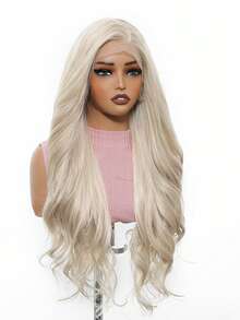 26 Inch Platinum Blonde Long Wavy Natural Curly Lace Front Synthetic Wig, Suitable For Dates, Daily Wear And Special Occasions - Gold - View 3