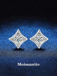 BLOVEMEE 2pcs Minimalist Hip-Hop Style 925 Silver 0.5Carat X 2 Moissanite Diamond Stud Earrings, Suitable For Women's Daily Wear, Party, Vacation, Unisex Earrings, Mother's Day, Birthday, Wedding Anniversary Jewelry Gift - EH0040M - View 5