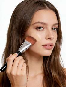 2支装高品质平头软粉色粉底刷，轻松打造无痕妆容，修饰脸型，多功能便携式化妆刷 - 黑色 - 查看 7