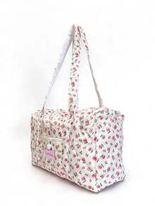 Túi tote du lịch ngắn ngày dung tích lớn, túi đeo vai họa tiết hoa nhí, túi đeo vai cỡ lớn, túi xách có khóa kéo lót bông, phù hợp cho phụ nữ và bé gái, nhiều lựa chọn màu sắc. - Hồng - Xem 9