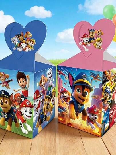  12 piezas Caja de regalo con personajes de Paw Patrol, incluyendo Rubble, Chase, Rocky, Zuma, Skye, Everest, Tracker, Tuck, Ella, Rex, WildCat, Liberty, en bolsas de papel con asas y cajas de papel con asas de colores aleatorios, de material de papel kraft, para recuerdos, cajas de regalo desechables, cajas de regalo de la caricatura Paw Patrol, suministros para fiesta de cumpleaños y decoración, la mejor caja de regalo para amigos en días festivos