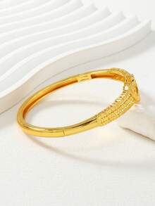 1 pieza Brazalete de mujer con diseño de línea de corazón hueco chapado en oro de 24K, adecuado para uso diario y el Ramadán - Amarillo Oro - Ver 3