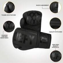 Guantes de boxeo para hombres y mujeres, guantes de boxeo de piel sintética de alta calidad para entrenamiento, perfectos para perforar bolsas pesadas, guantes de combate y pelea - Negro - Ver 5