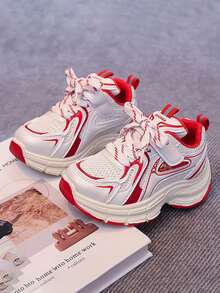 1 par de zapatos deportivos casuales y de exterior para niños, con suela blanda, antideslizante, con cierre de gancho y bucle, transpirables, adecuados para primavera y otoño - Rojo - Ver 18
