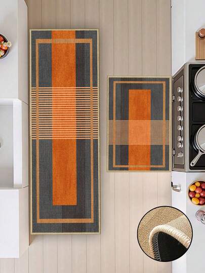 3.5毫米厚软橡胶亚麻厨房地垫，豪华现代风格厨房吸水地毯，包边设计防止起球，吸水易清洁，亚麻表面，海绵中间层，橡胶底，适用于厨房地毯、厨房装饰、婚礼装饰、家居装饰、浴室地垫、玄关地垫、洗衣房地垫、走廊地毯、客厅地垫等。