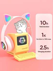 Cat Ear RGB Wireless Gaming Headset For Teens & Kids - Bluetooth 5.3, 40H Playtime, Hi-Fi Sound & Foldable Design With LED Lights. Adorable Cute Headphones Perfect For Gaming, Music, School & As A Gift For Girls And Boys. - Màu tím hoa cà - Xem 2