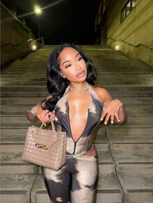 Autumn New European And American Popular Fashion Sexy V-Neck Neck Sleeveless Hollow  Jumpsuit Trousers - 黑色 - 查看 6